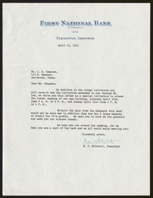 [Letter from Isaac H. Kempner to R. C. Mitchell, April 11, 1963]