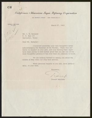 [Letter from Isaac H. Kempner to Donald Maclean, March 27, 1963]