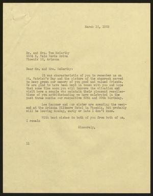 Primary view of object titled '[Letter from Isaac H. Kempner to Mr. and Mrs. McCarthy, March 16, 1963]'.