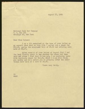 [Letter from Isaac H. Kempner to National Hair Net Company, August 27, 1963]