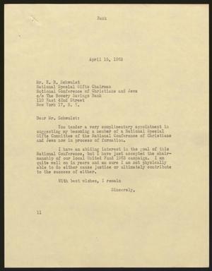 [Letter from Isaac H. Kempner to E. B. Schwult, April 15,1963]