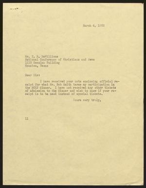 [Letter from Isaac H. Kempner to E. R. McWilliams, March 4, 1963]