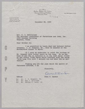 [Letter from Owen D. Barker to E. R. McWilliams, December 26, 1963]