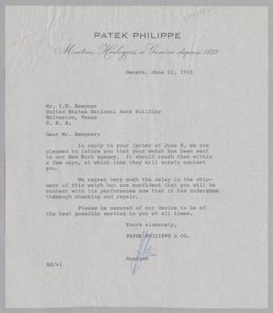 [Letter from Patek Phillippe &. Company to Isaac H. Kempner, June 12, 1963]