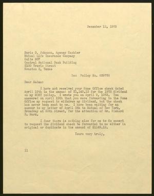 [Letter from Isaac H. Kempner to Doris D. Johnson, December 12, 1963]