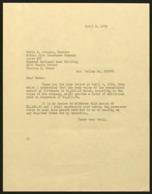 [Letter from Isaac H. Kempner to Doris D. Johnson, April 9, 1963]