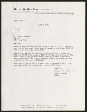 [Letter from Doris D. Johnson to Isaac H. Kempner, April 8, 1963]