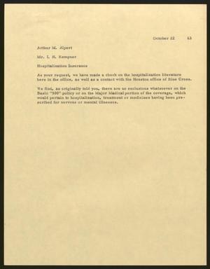 [Letter from Arthur M. Alpert to Isaac H. Kempner, October 22, 1963]
