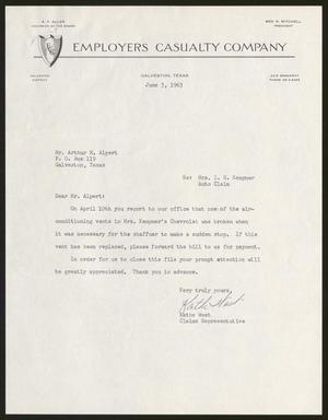 [Letter from Arthur M. Alpert to Kathe West, June 3, 1963]