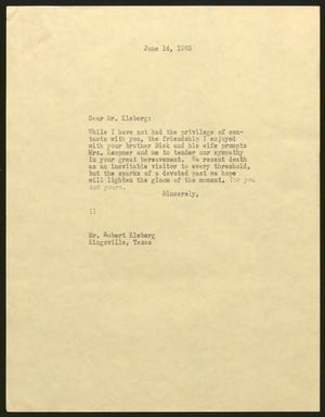 Primary view of object titled '[Letter from Isaac H. Kempner to Robert Kleberg, June 14, 1963]'.