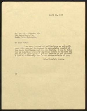 [Letter from Isaac H. Kempner to Harris L. Kempner, Jr., April 30, 1963]