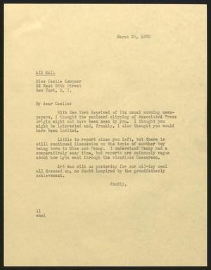 [Letter from Isaac H. Kempner to Cecile B. Kempner, March 23, 1963]