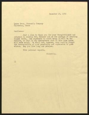 [Letter from Isaac H. Kempner to Lykes Bros., December 16, 1963]