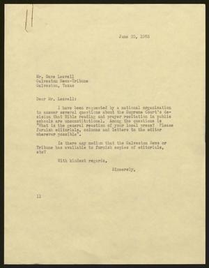 [Letter from Isaac H. Kempner to Dave Leavell, June 20, 1963]