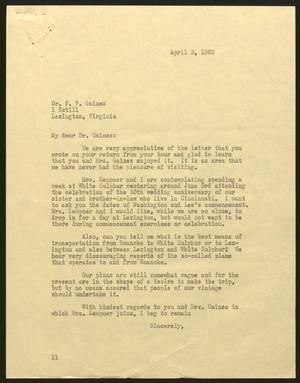 Primary view of object titled '[Letter from Isaac H. Kempner to F. P. Gaines, April 3, 1963]'.