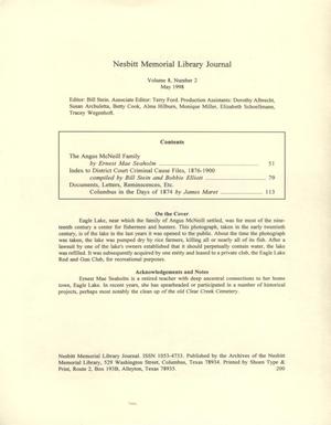 Nesbitt Memorial Library Journal Volume 8 Number 2 May 1998 The Portal To Texas History
