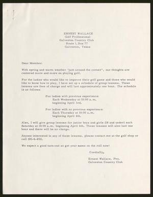 [Letter from the Galveston Country Club, 1963]
