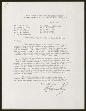 [Letter from Gulf, Colorado and Santa Fe Railway Company, May 6, 1963]