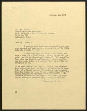 [Letter from Isaac H. Kempner to Len Cassell, February 15, 1963]