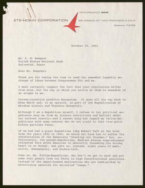 [Letter from Jeremy M. Ets-Hokin to Isaac H. Kempner, October 10, 1963]