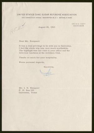 [Letter from Irvin A. Hoff to Isaac H. Kempner, August 20, 1963]