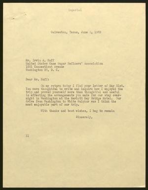[Letter from Isaac H. Kempner to Irving A. Hoff, June 3, 1963]
