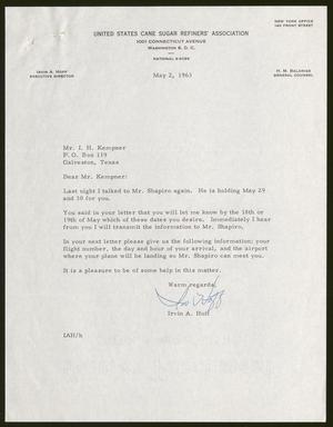 [Letter from Irvin A. Hoff to Isaac H. Kempner, May 2, 1963]