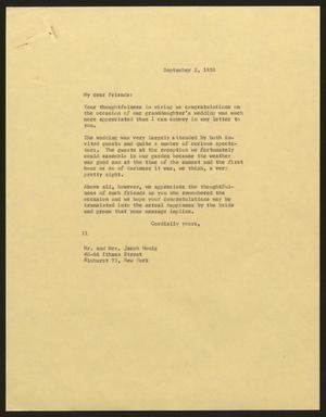 [Letter from Isaac H. Kempner to Mr. and Mrs. Honig, September 2, 1958]