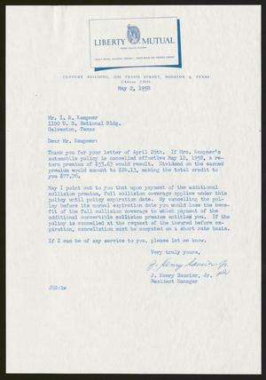 [Letter from J. Henry Saucier, Jr. to Isaac H. Kempner, May 2, 1958]