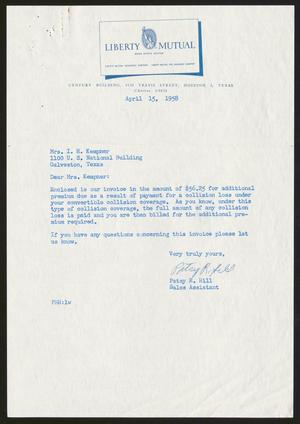 [Letter from Patsy R. Hill to Henrietta Kempner, April 15, 1958]