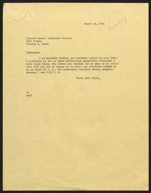 [Letter from Isaac H. Kempner to Liberty Mutual Insurance Compnay, March 13, 1958]