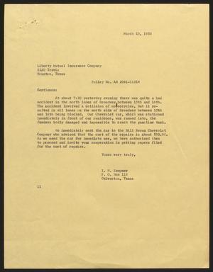 [Letter from Isaac H. Kempner to Liberty Mutual Insurance Company, March 10, 1958]