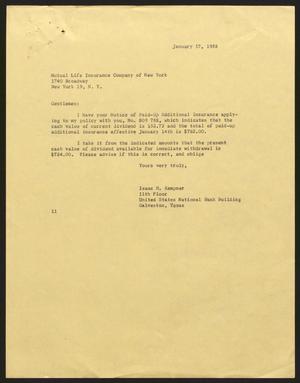[Memorandum from Isaac H. Kempner to Mutual Life Insurance Company of New York, January 17, 1958]