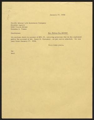 [Letter from T. E. Taylor to Pacific Mutual Life Insurance Company, January 17, 1958]