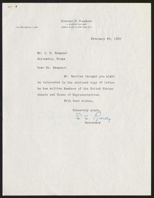 [Letter from E. C. Reilly to Isaac H. Kempner, February 28, 1958]
