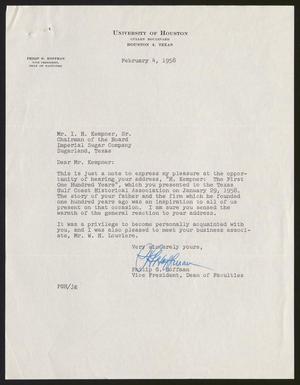 [Letter from Philip G. Hoffman to Isaac H. Kempner, February 4, 1958]