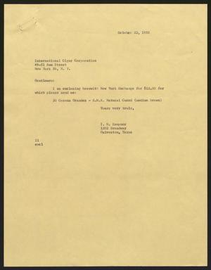 [Letter from Isaac H. Kempner to International Cigar Corporation, October 23, 1958]
