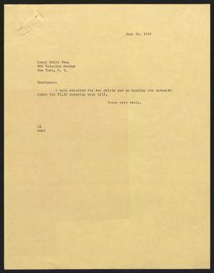 [Letter from Isaac H. Kempner to Ideal Shirt Shop, June 26, 1958]