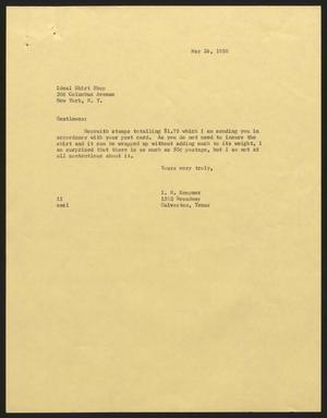 [Letter from Isaac H. Kempner to Ideal Shirt Shop, May 26, 1958]