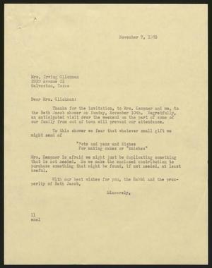 [Letter from Isaac H. Kempner to Irving Glickman, November 7, 1963]
