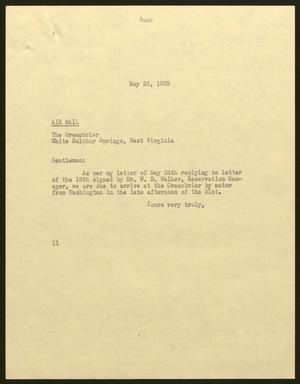[Letter from Isaac H. Kempner to The Greenbrier, May 28, 1963]