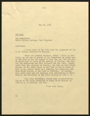 [Letter from Isaac H. Kempner to The Greenbrier, May 24, 1963]