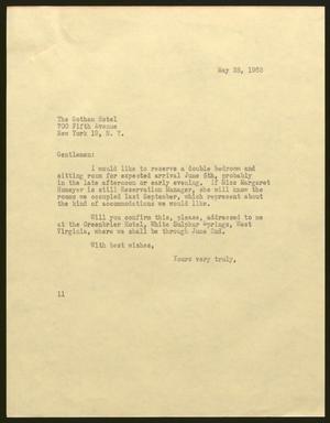 [Letter from Isaac H. Kempner to The Gotham Hotel, May 28, 1963]