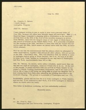 [Letter from Isaac H. Kempner to Francis P. Gaines, May 18,1963]
