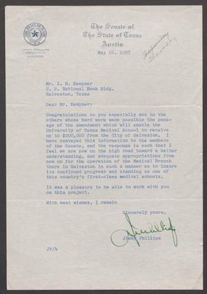 [Letter from Jimmy Phillips to I. H. Kempner, May 16, 1957]
