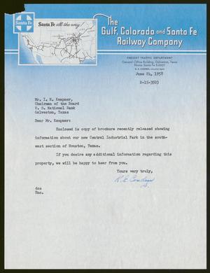 Primary view of object titled '[Letter from R. E. Couden to Isaac H. Kempner, June 24, 1958]'.