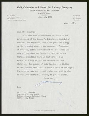 [Letter from J. A. Manning to Isaac H. Kempner, June 19, 1958]