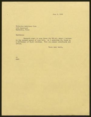 [Letter from Kempner, Isaac H. to Galveston Artillery Club, June 5, 1958]