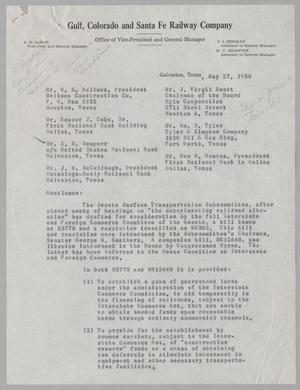 [Letter from Gulf, Colorado, and Santa Fe Railway Company - May 27, 1958]