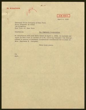 [Letter from T. E. Taylor. to Guaranty Trust Company of New York, April 4, 1958]